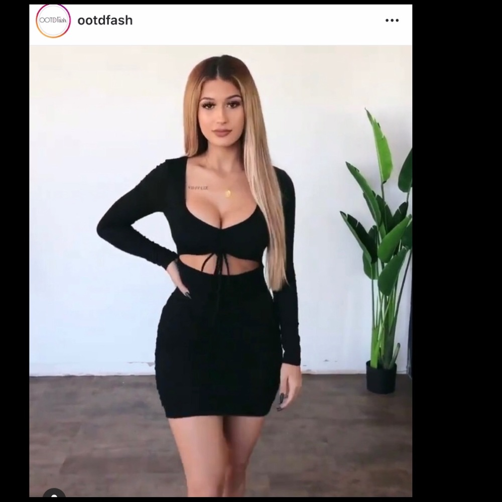OOTD black long sleeve sexy dress
